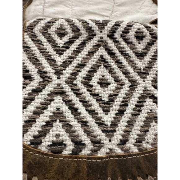 Myra Bag Sand Weaver Shoulder Purse Upcycled Canvas & Aged Leather Boho western - Picture 7 of 15